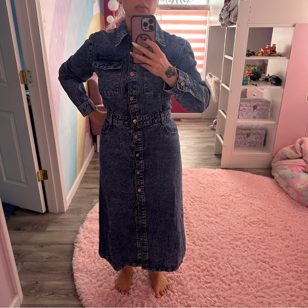 Zara Blue Denim Long Sleeve Dress MAXI
